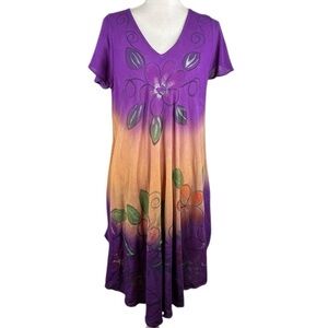 Sunflower Purple Boho Summer Spring Art to Wear Lagenlook Indie Dress Size Med